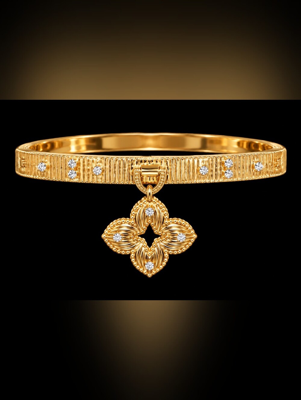 22kgp Dubai Jewelry Gold Tone Floral Charm Bangle Bracelet - Women Accessories